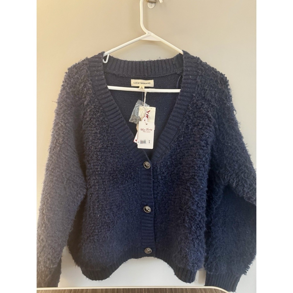 Lucky Brand Womens Raglan Bouclé‎ Cardigan Sz XL Fuzzy Western Hygge Country